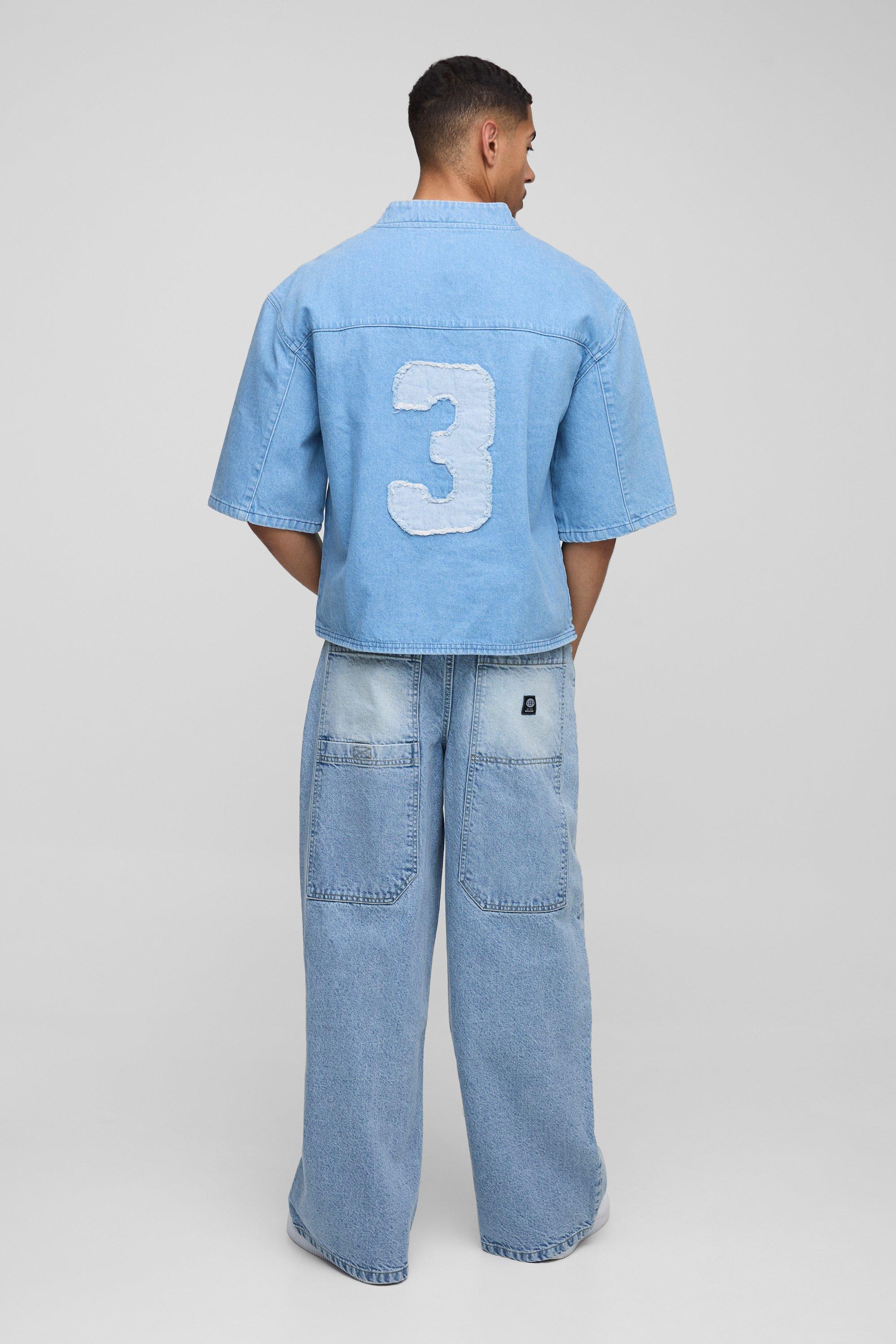 【U LAN】(UNISEX) Heels Embroidery Oversized Fit Denim Shirt U LAN】(UNISEX) Heels Embroidery Oversized Fit Denim Shirt U